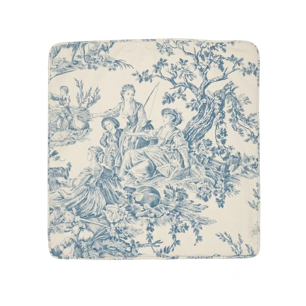 Maison d'Hermine Blue White Toile Pillow Cover Sham 18x18 Cotton Square French